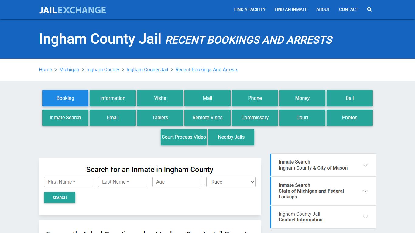 Ingham County Jail Recent Bookings And Arrests - Jail Exchange