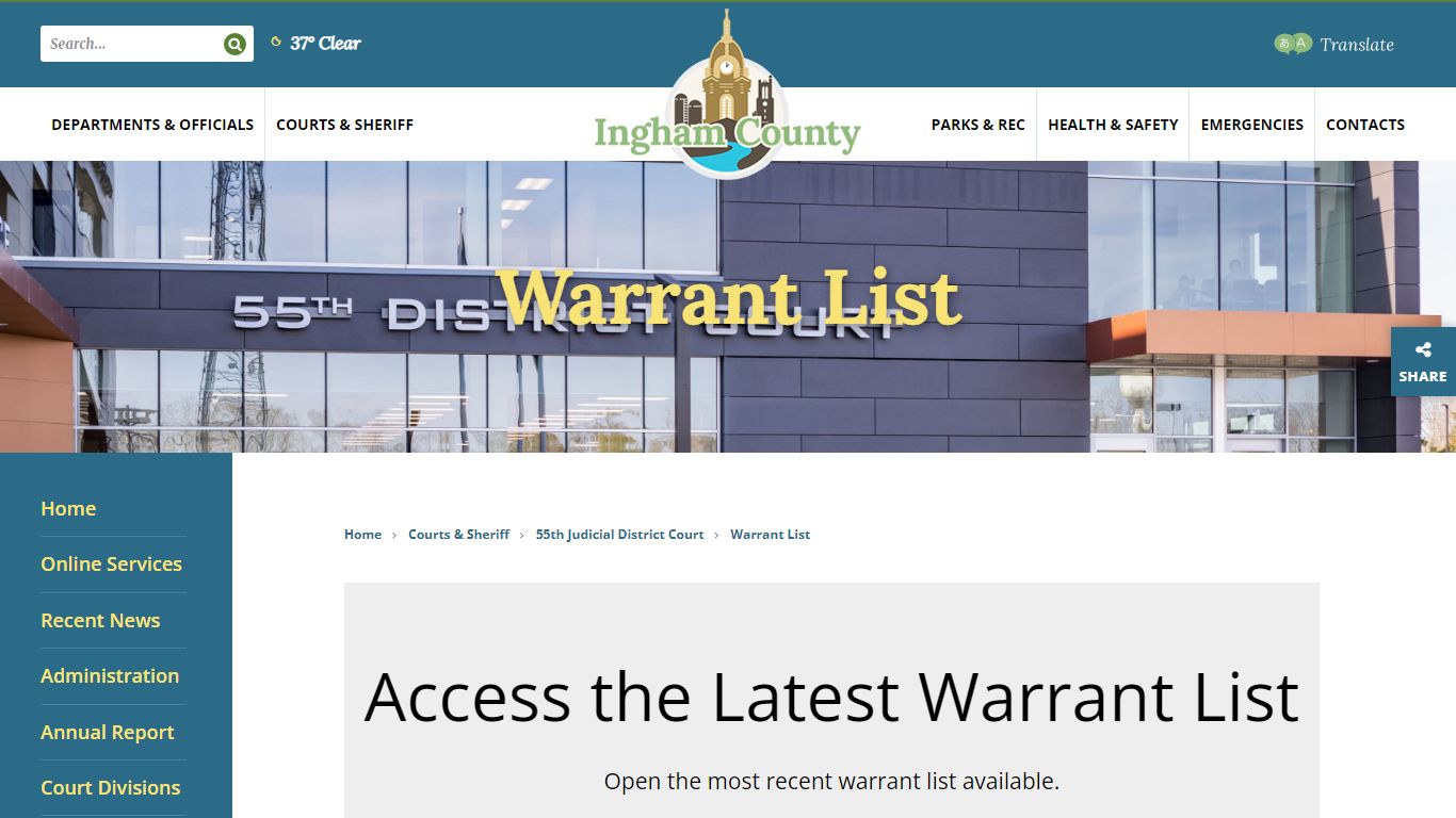 Access the Latest Warrant List - Ingham County, Michigan