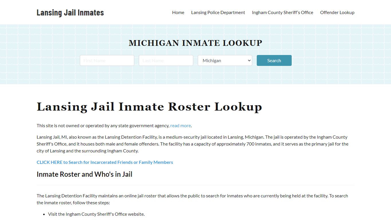 Lansing Jail Inmate Roster, Ingham County, MI, Offender Search